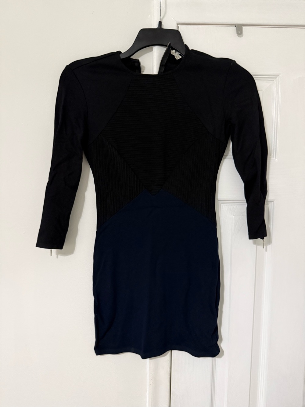 Zara Black and Navy Long-Sleeve Bodycon Dress